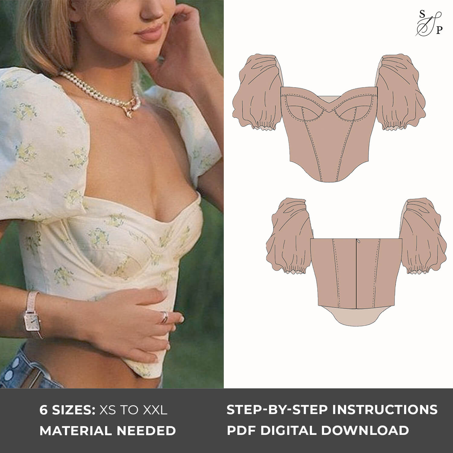 Corset style top sewing pattern. Custom Fit. Sewing Instructions for  beginners